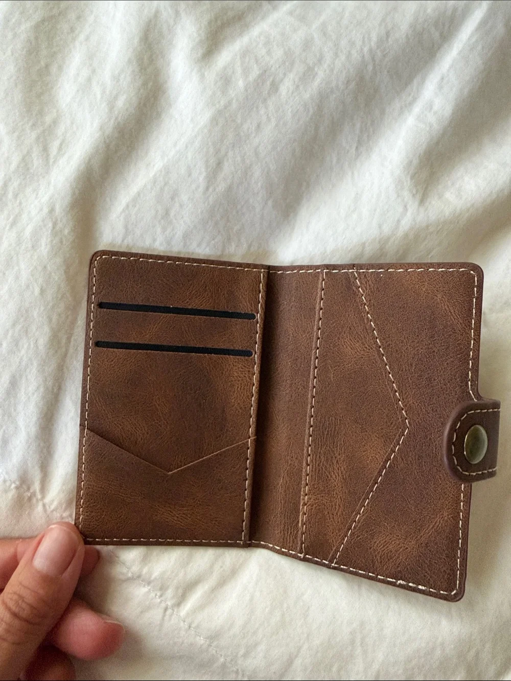 Brown Leather Card Wallet with Snap Closure